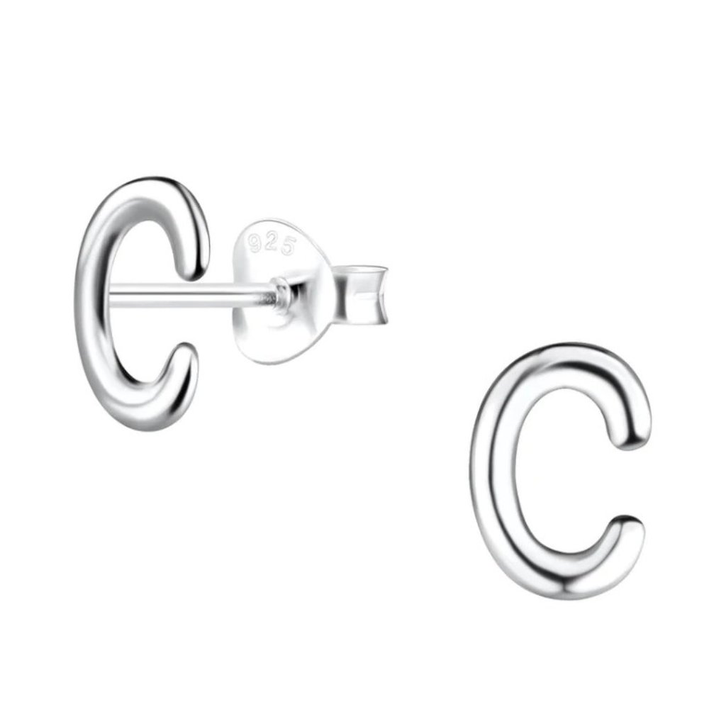 Sterling Silver Letter C Stud Earrings